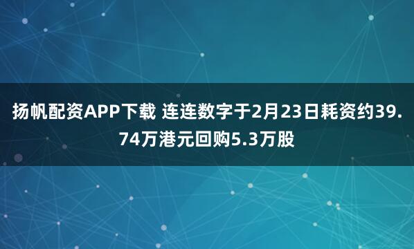 扬帆配资APP下载 连连数字于2月23日耗资约39.74万港元回购5.3万股